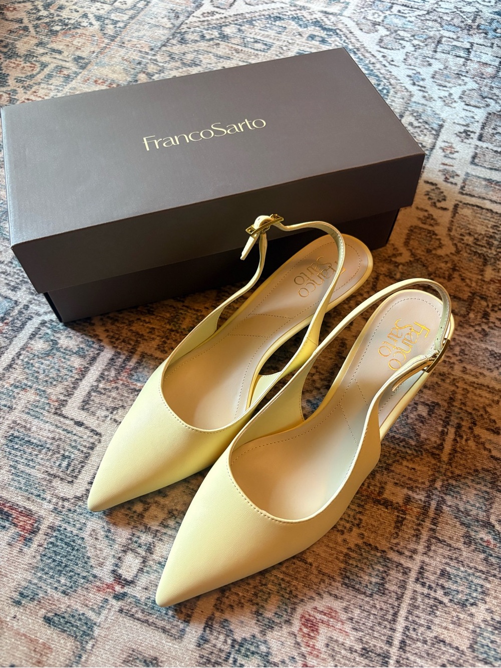 NEW Franco Sarto pale yellow sling back heels, Women’s 8.5